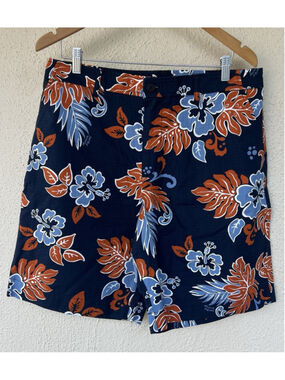 New Maison Kitsune Logo Patched Navy Floral Print Board Shorts Size 44 L Beach